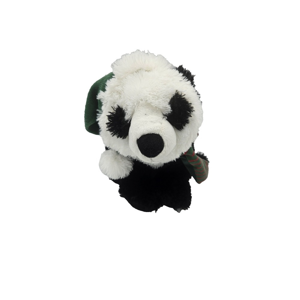 Vintage Golden Bear Panda Plush Christmas Hat Scarf Black White 16"